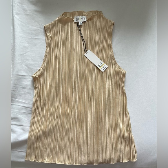 Elegant Oli Viv Beige Pleated Sleeveless Top - Size L - Picture 1 of 3